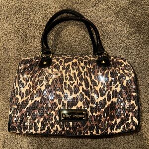 Betsy Johnson sequin cheers print purse